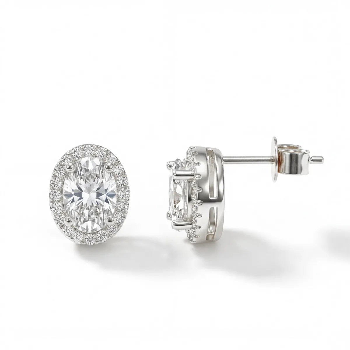 Ellipse - Oval Moissanite Stud Earrings in Halo Setting