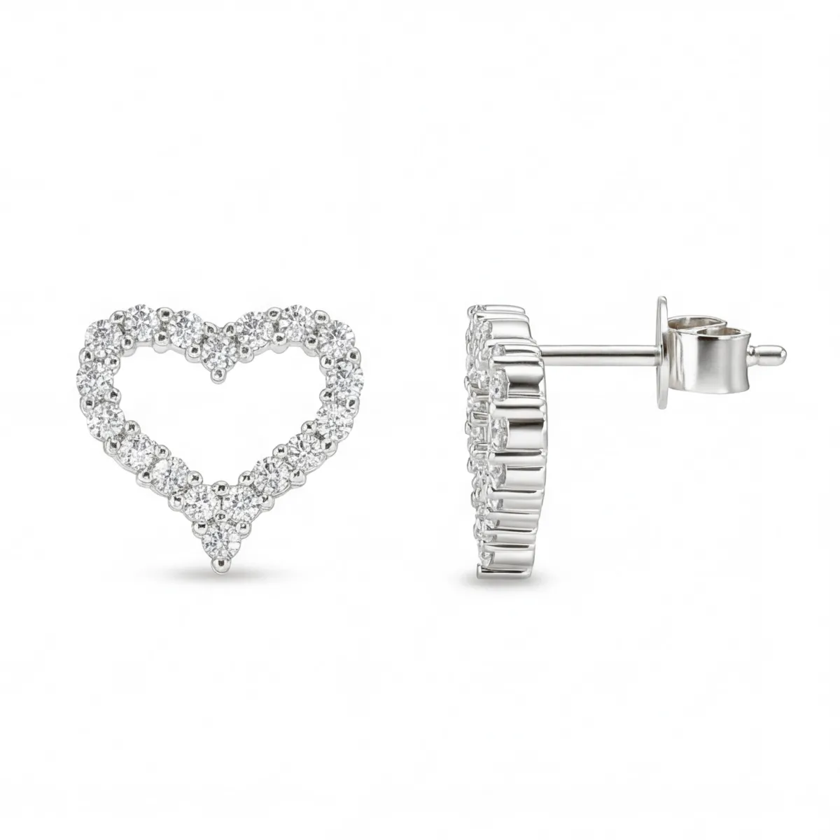 Corazon - Moissanite Stud Earrings in Heart Shaped Pavé Setting
