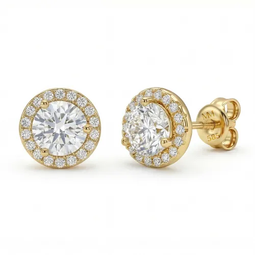 Orbis - Moissanite Stud Earrings in Halo Setting