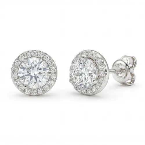Orbis - Moissanite Stud Earrings in Halo Setting