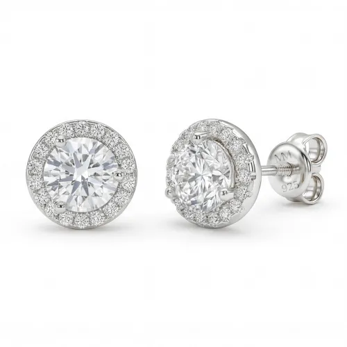Orbis - Moissanite Stud Earrings in Halo Setting