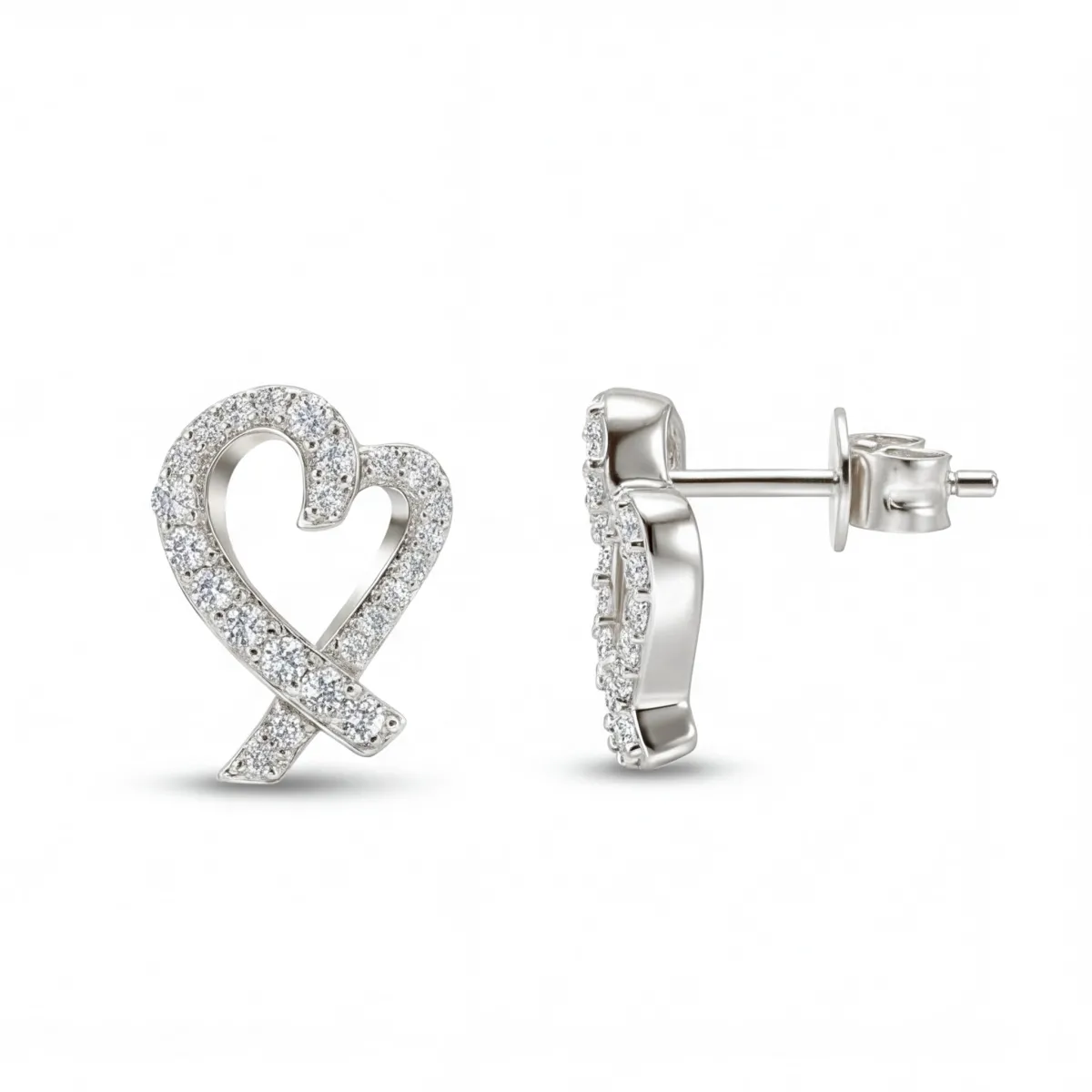 Heart Strings - Moissanite Stud Earrings in Pavé Setting