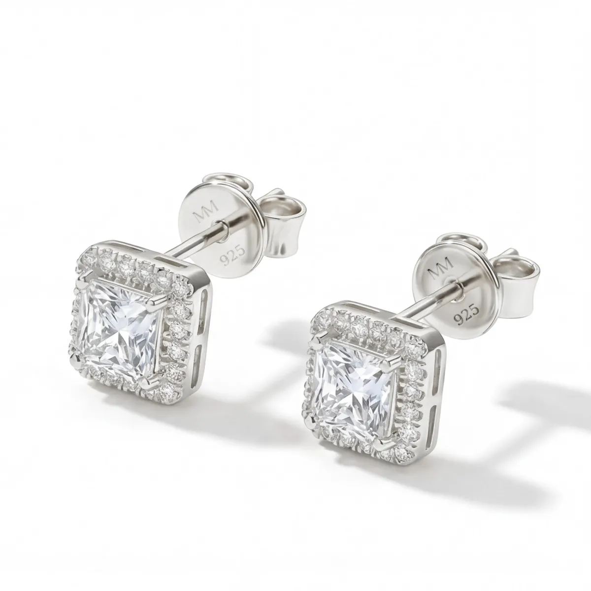 Tetrona - Asscher Moissanite Stud Earrings in Halo Setting