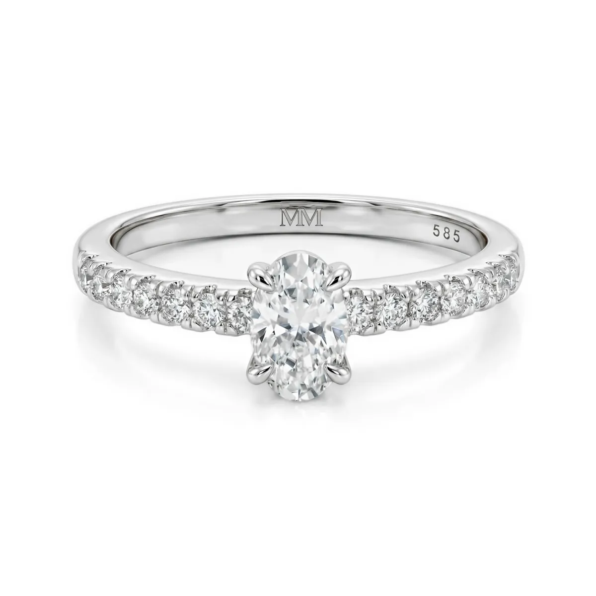 Nina - Oval Moissanite Ring with Pavé Side Stones