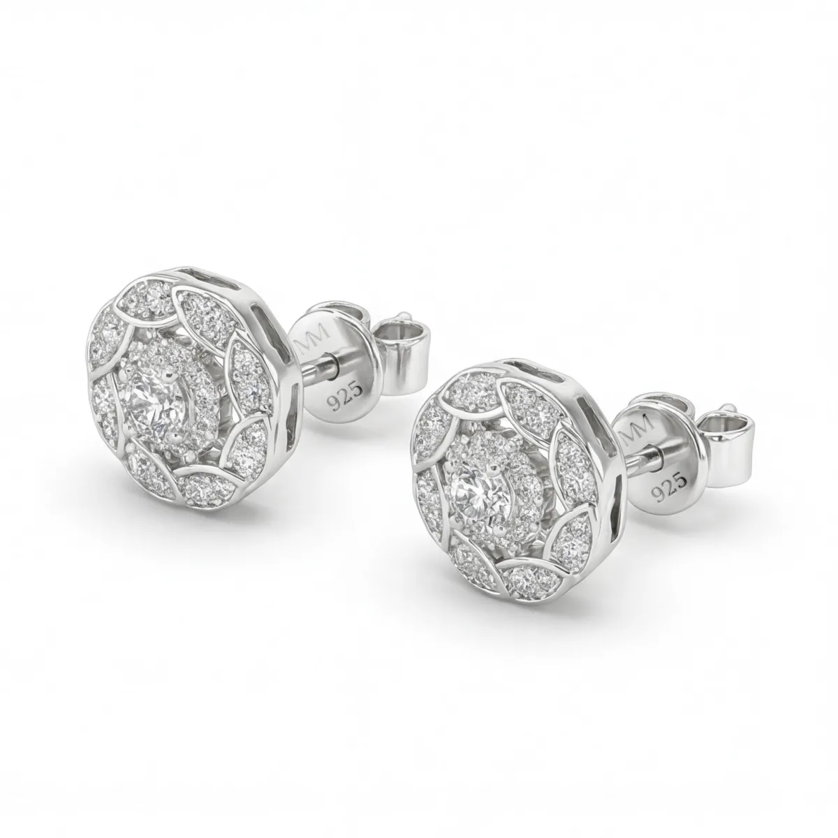 Double Halo - Moissanite Stud Earrings in Halo Setting