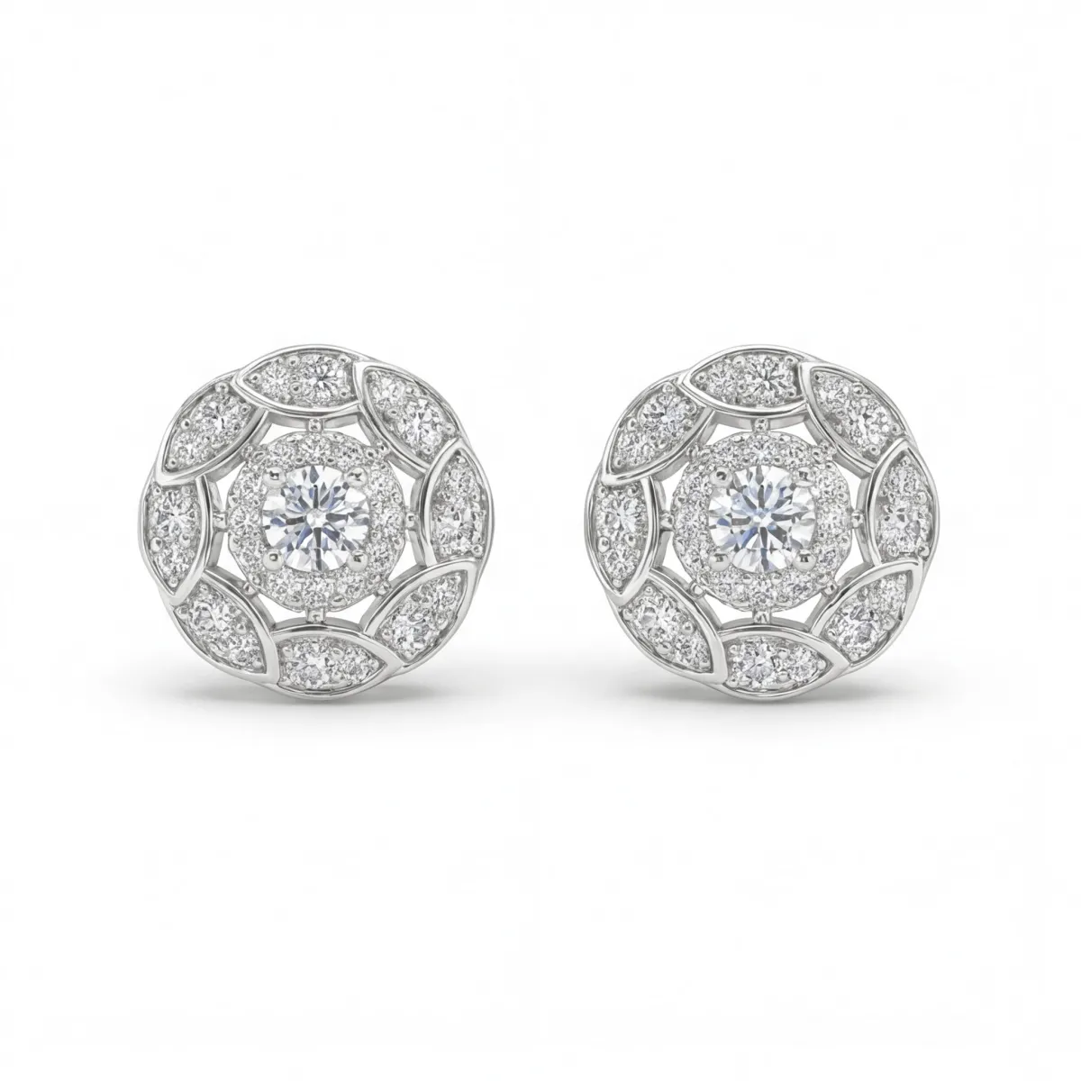 Double Halo - Moissanite Stud Earrings in Halo Setting