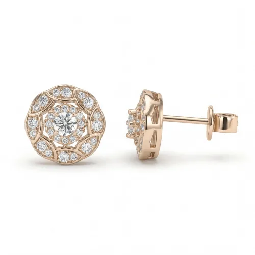 Double Halo - Moissanite Stud Earrings in Halo Setting