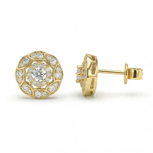 Double Halo - Moissanite Stud Earrings in Halo Setting