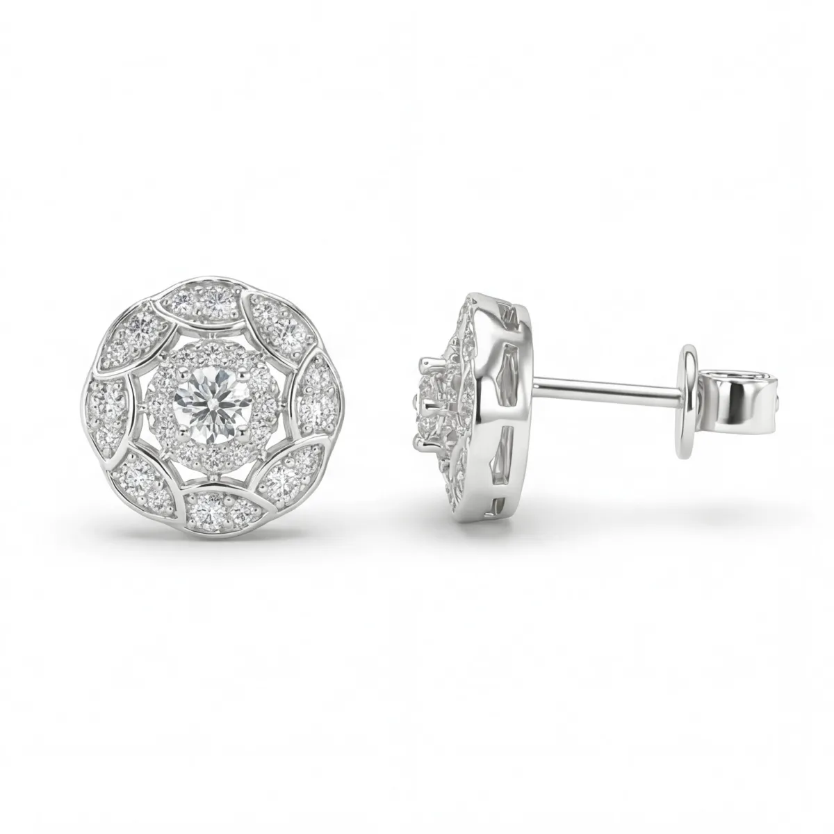 Double Halo - Moissanite Stud Earrings in Halo Setting