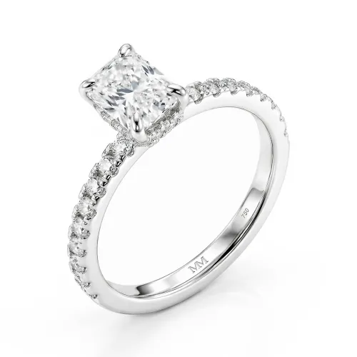 Astra - Radiant Moissanite Ring with Pavé Side Stones & Hidden Halo
