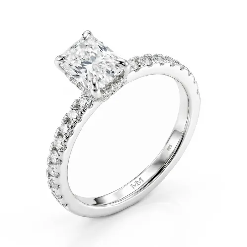 Astra - Radiant Moissanite Ring with Pavé Side Stones & Hidden Halo