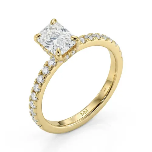 Astra - Radiant Moissanite Ring with Pavé Side Stones & Hidden Halo