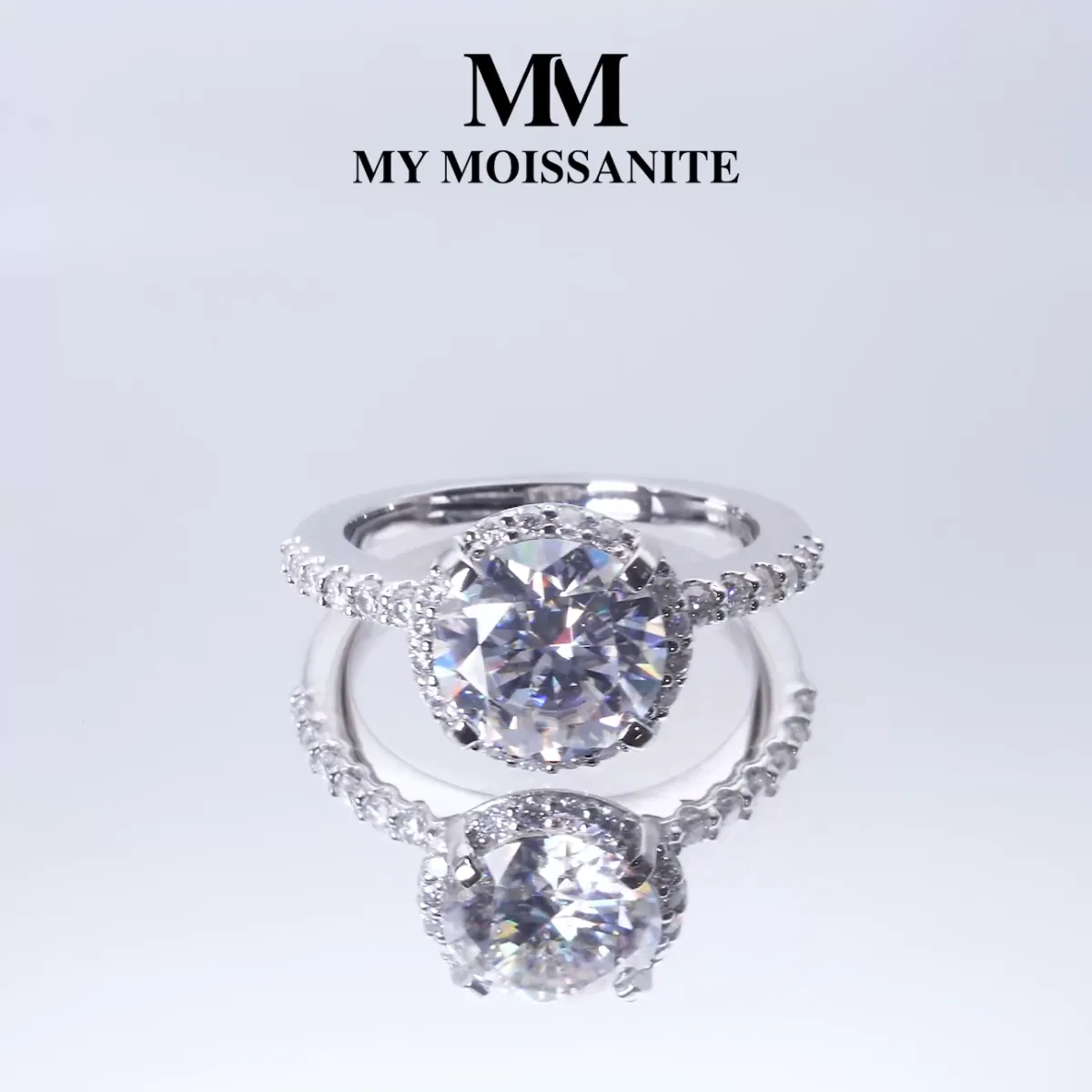 Glimmerette - Luxurious Halo Moissanite Ring with Pavé Accents