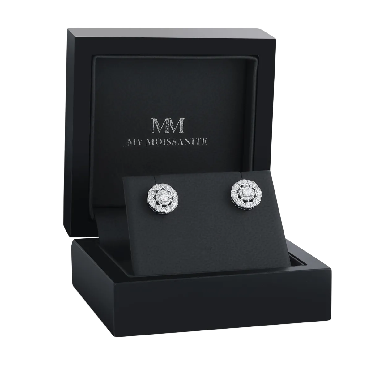 Double Halo - Moissanite Stud Earrings in Halo Setting
