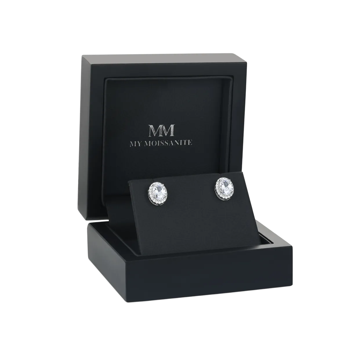 Ellipse - Oval Moissanite Stud Earrings in Halo Setting