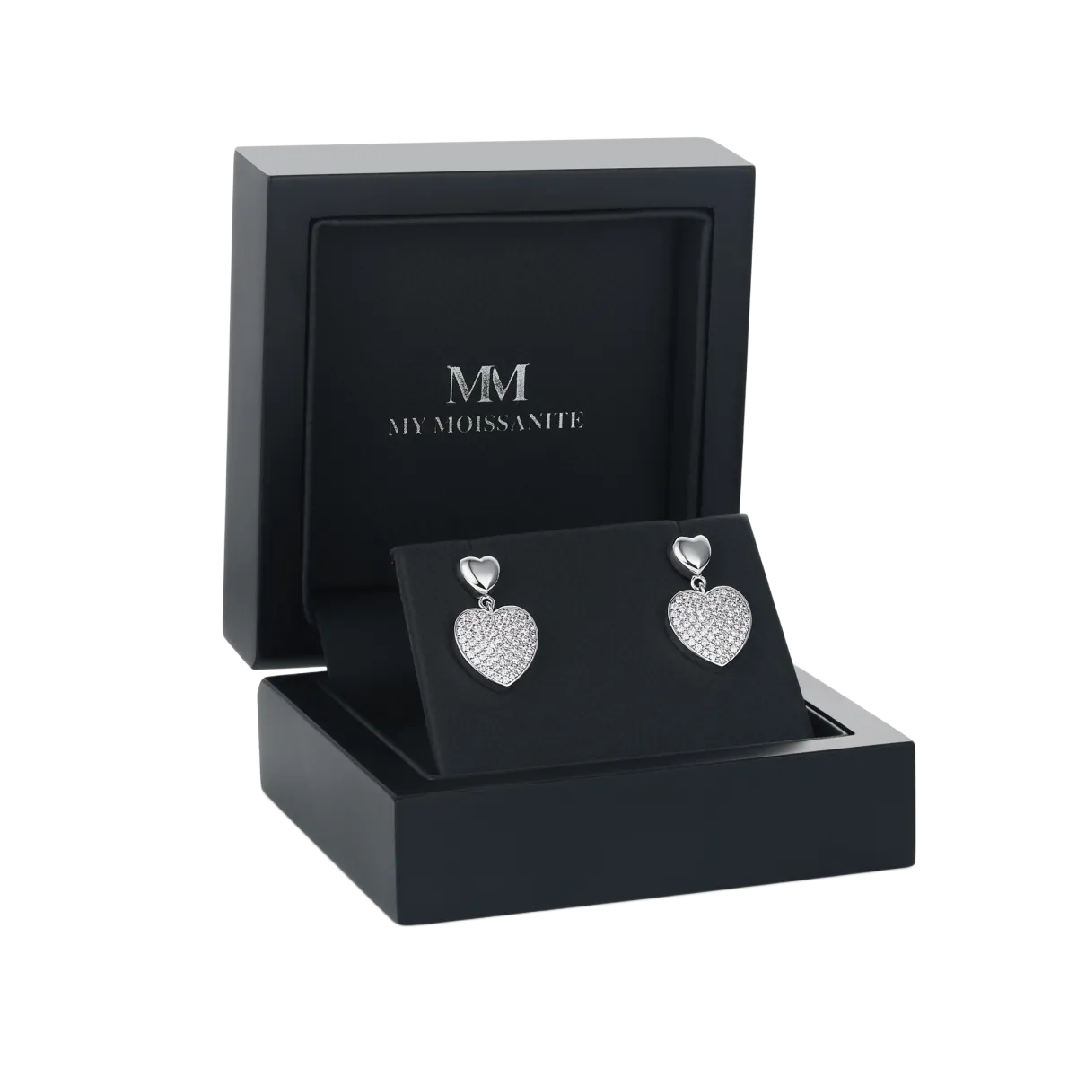 Hearts of Pavé - Moissanite Drop Earrings in Pavé Setting