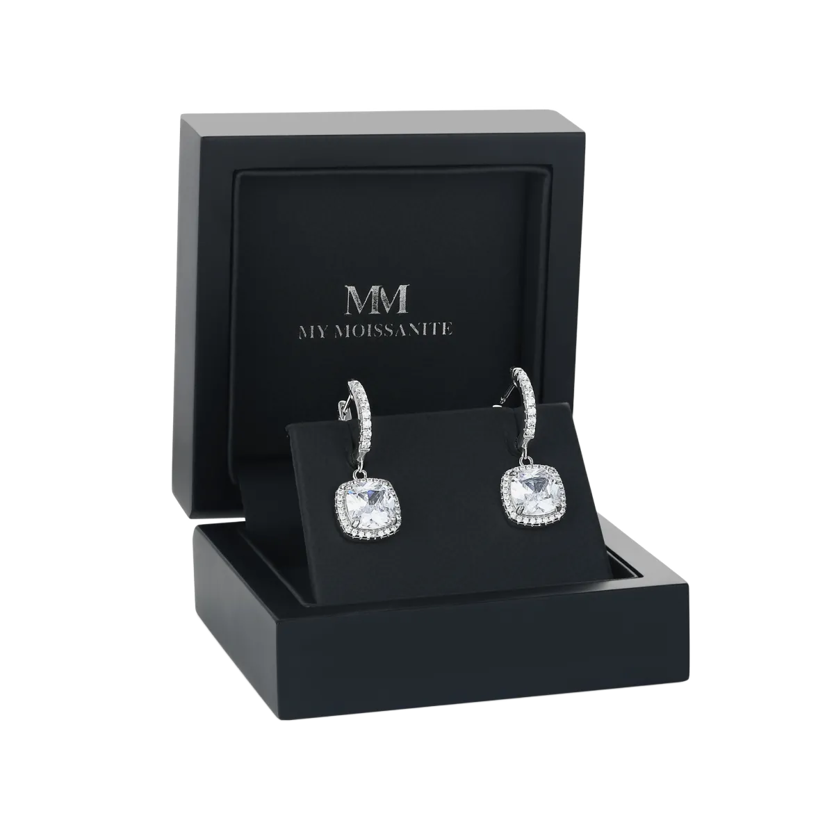 Cushion Drops - Halo & Huggie Moissanite Drop Earrings