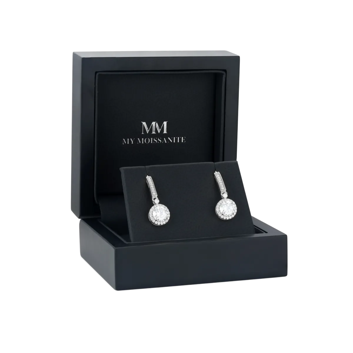 Luminary - Moissanite Drop Earrings in Halo Setting