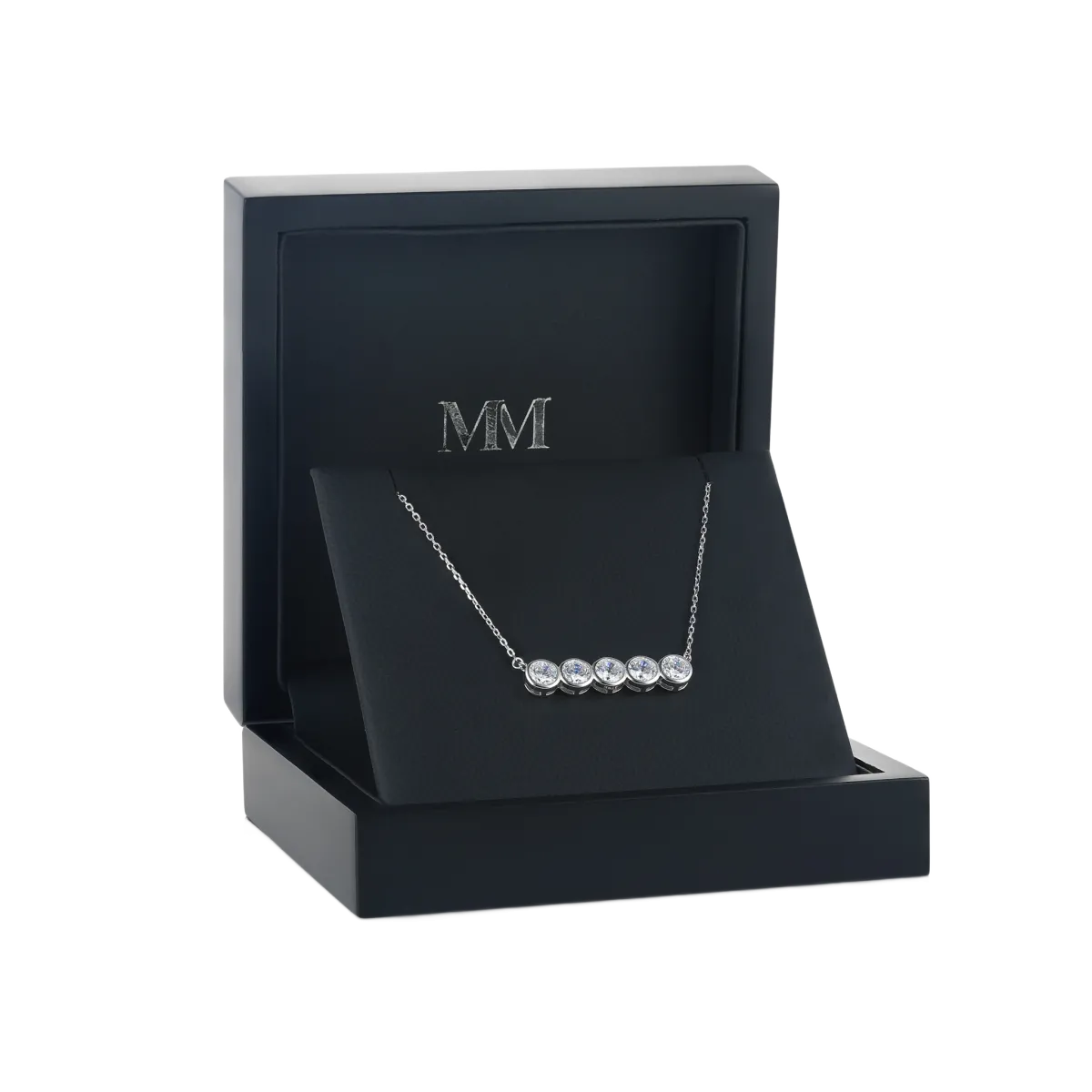 Quinta - Five Stone Moissanite Necklace in Bezel Setting