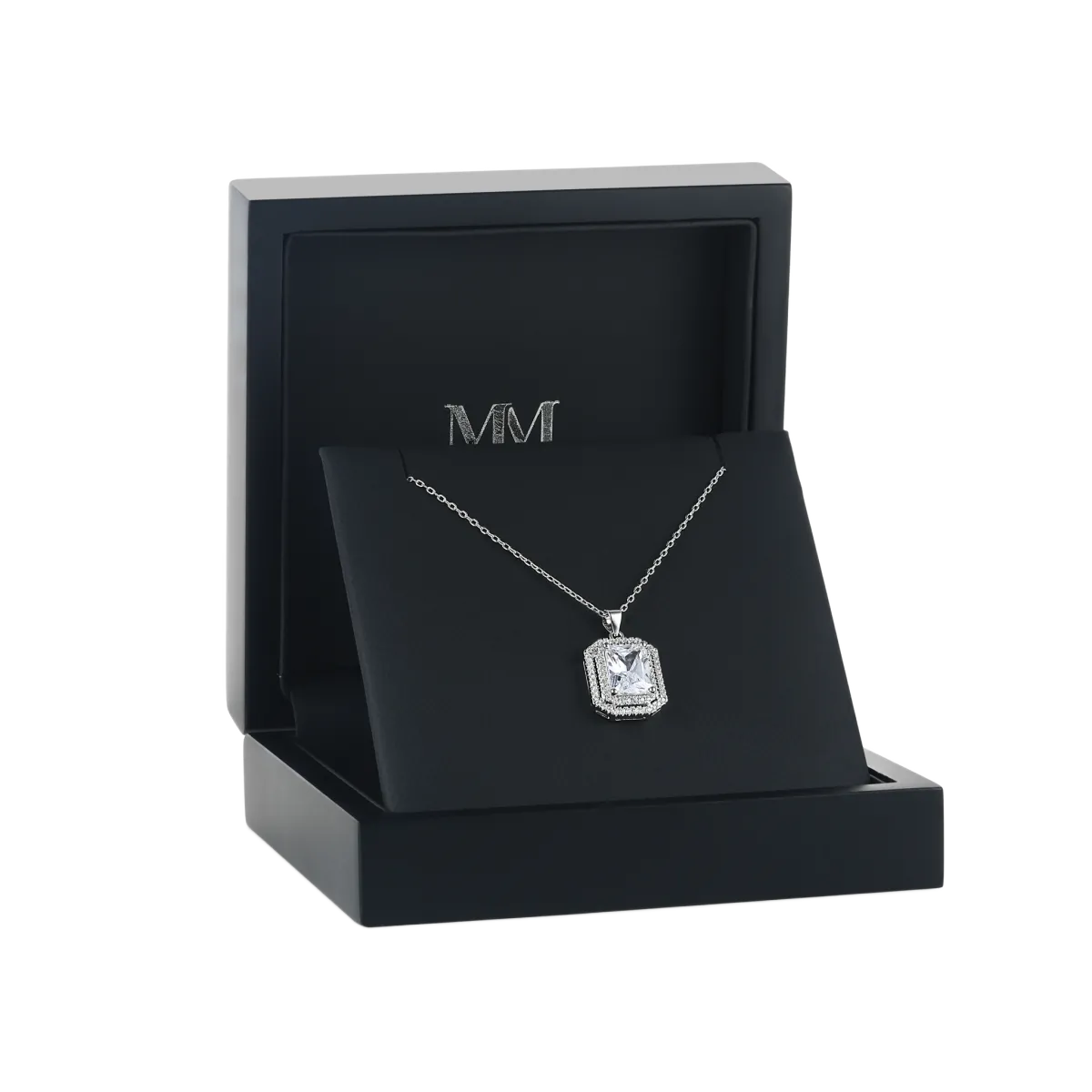 Cristallo - Radiant Cut Moissanite Double Halo Pendant Necklace