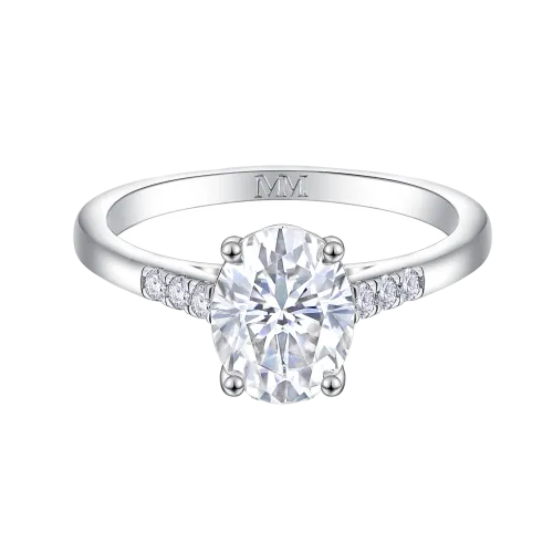 Mirage - Owalny Moissanitowy Pierścionek Zaręczynowy z Pavé Kamieniami Bokami