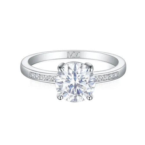 Ophelia - Moissanitowy Pierścionek Zaręczynowy z Kamieniami Pavé w Bokach