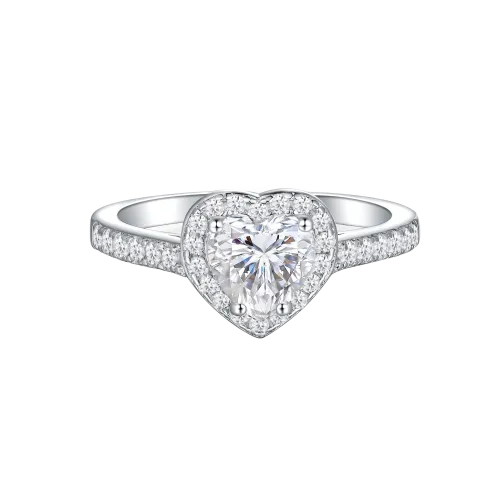 Amoria - Heart Cut Moissanite Engagement Ring with Halo and Pavé Set Side Stones